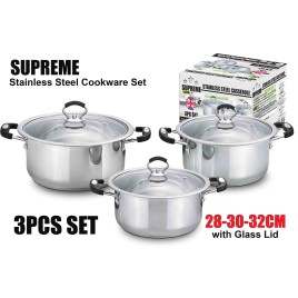 SS Supreme Casserole with Glass Lid 3pc Set