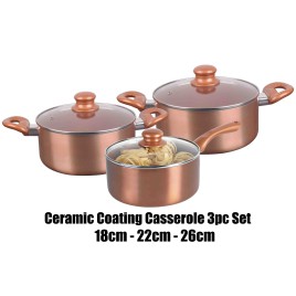 Ceramic Coated Casserole 3pc Set- 20/24/26cm- Copper