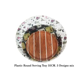 Plastic Round Serving Tray 35cm- 3 Designs mix